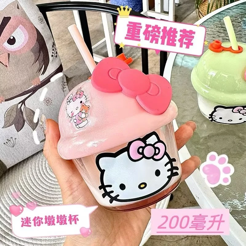 hello凯蒂猫吸管玻璃杯女生高颜值卡迷你墩墩杯子家用通GT