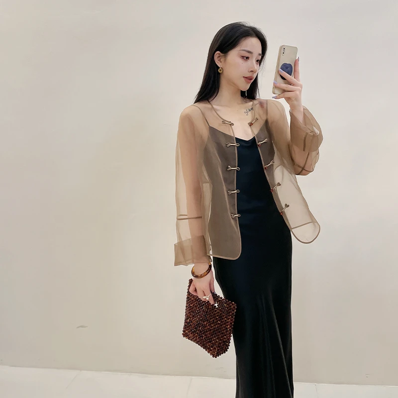 euri【100桑蚕丝欧根纱】新中式显瘦气质真丝衬衫外搭-MY4910