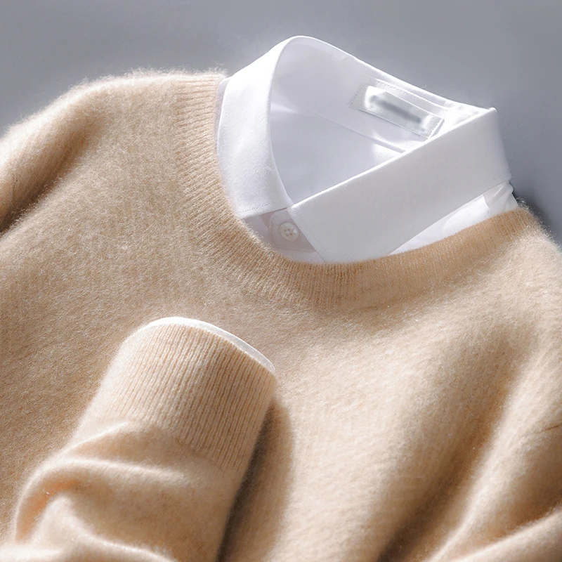 2023秋冬新款男士商务高端宽松百搭针织长袖套头羊绒衫