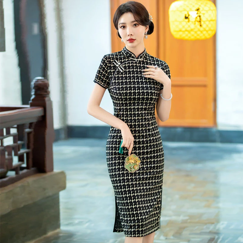 复古改良旗袍新中式单层夏季新款气质修身中国风旗袍日常连衣裙女