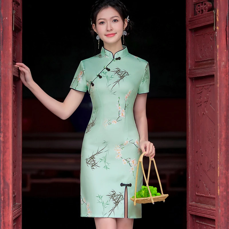 短款旗袍少女改良版连衣裙2024夏季修身显瘦年轻款小个子旗袍裙女