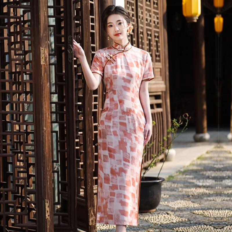 高档新中式旗袍改良双层2024夏季新款气质修身复古中国风旗袍裙女