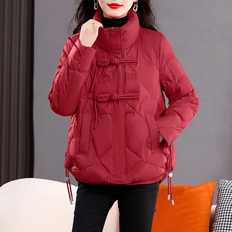 羽绒服女短款小个子2023年新款韩版冬季白鸭绒宽松妈妈冬季外套