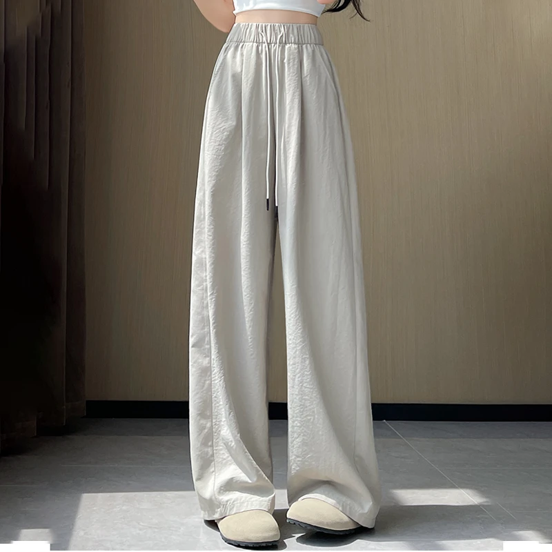 2024新款弯刀阔腿裤女夏季薄款直筒宽松休闲显瘦运动裤垂感直筒裤