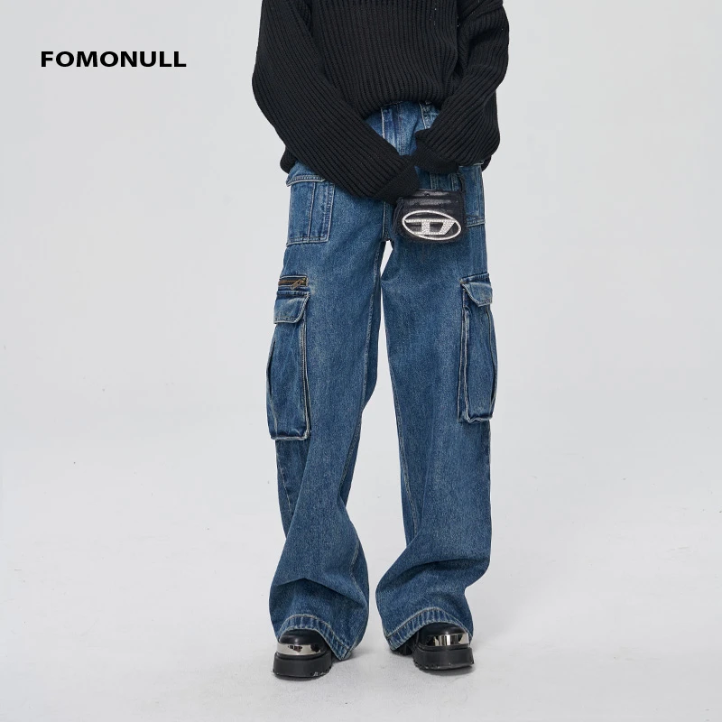 fomonull宽松高街直筒牛仔裤返潮复古工装裤做旧直筒牛仔裤休闲