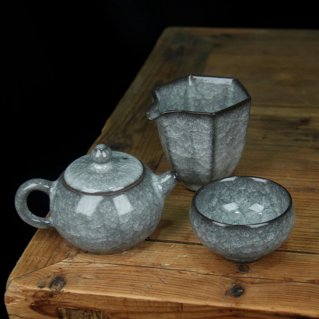 龙泉青瓷黑冰茶具套装