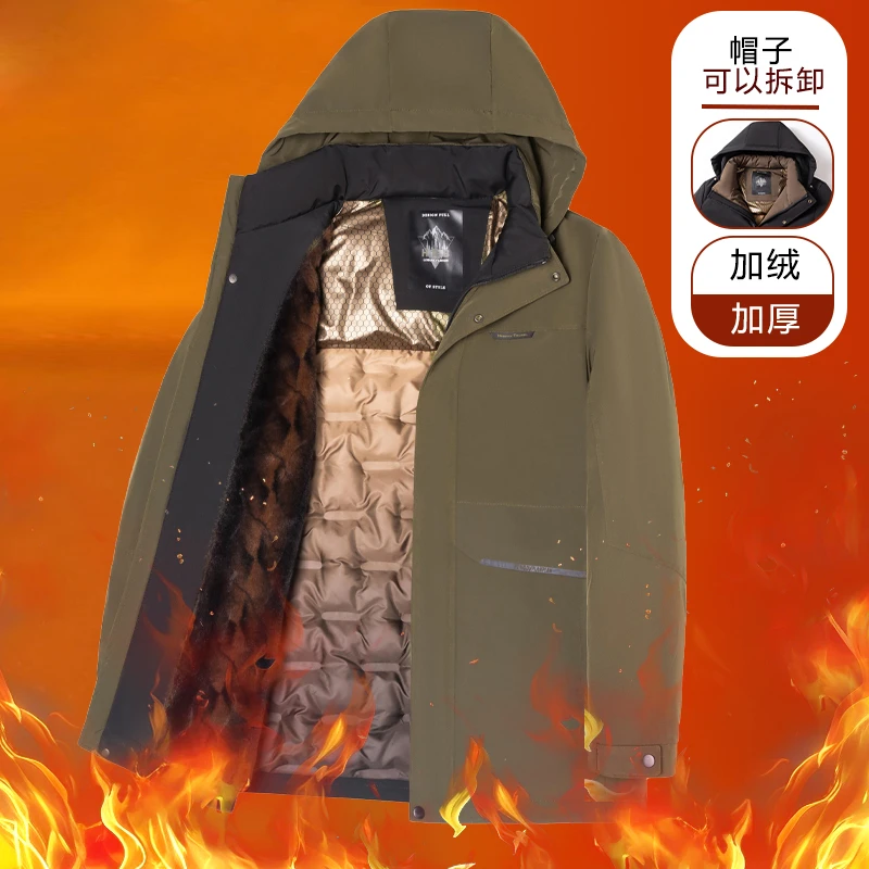爸爸装棉服加绒加厚防风保暖抗寒秋冬大码棉服户外休闲连帽百搭款