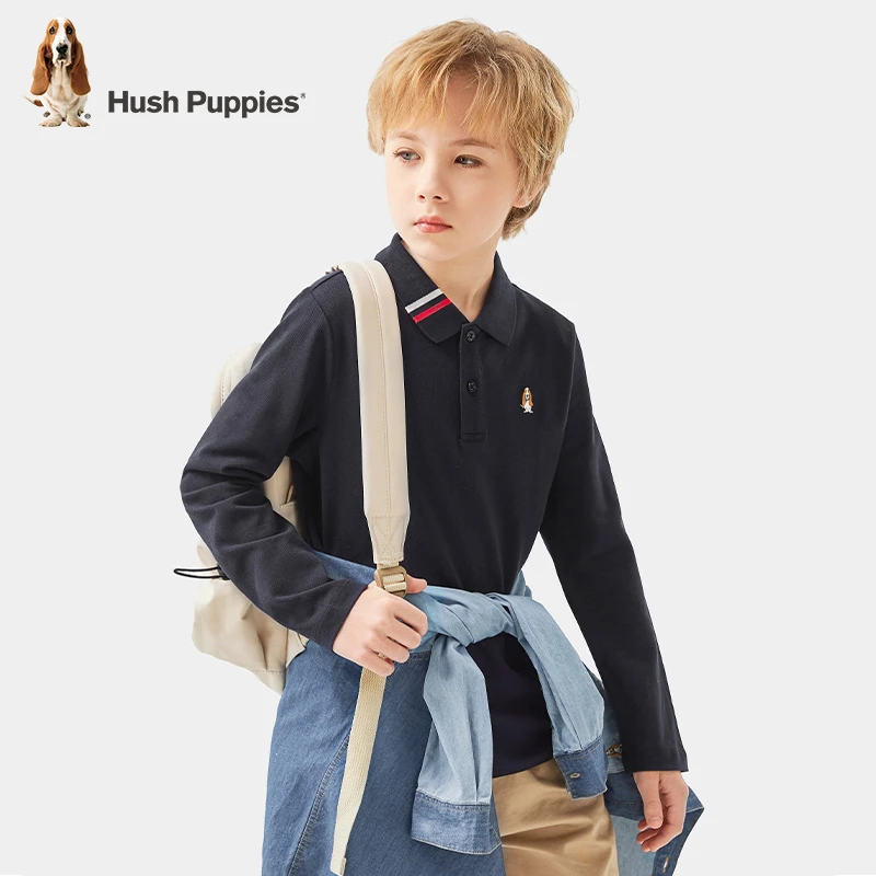 暇步士童装春新款珠地网眼舒适翻领衬衫