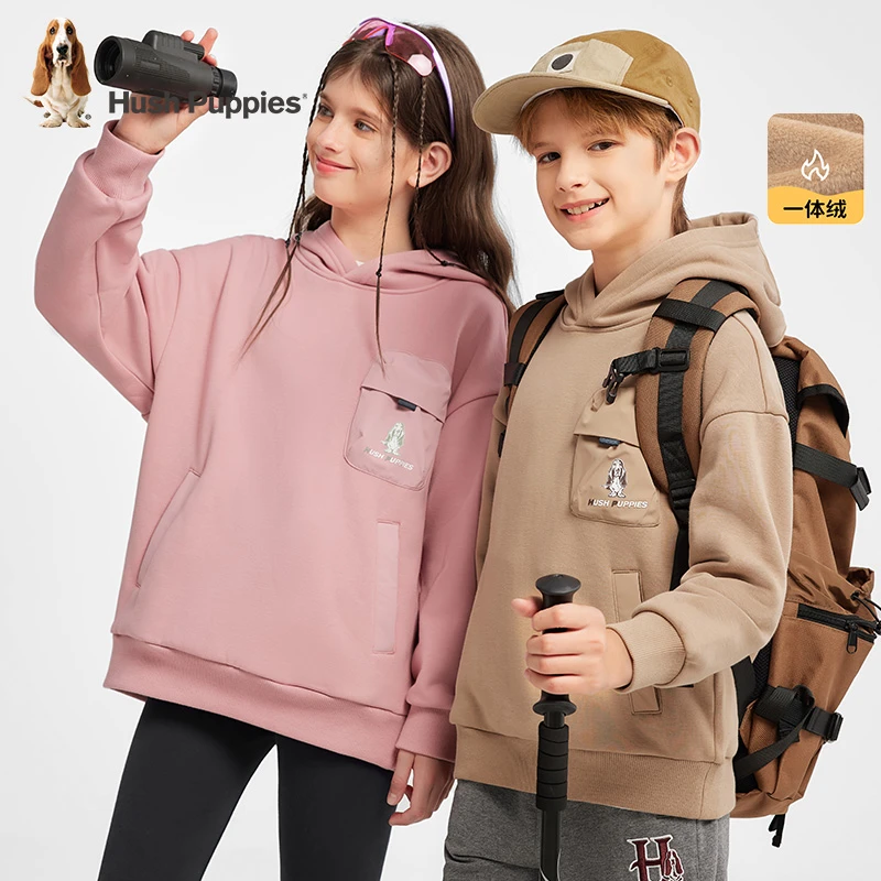 一体绒休闲连帽卫衣 暇步士童装冬款中大童