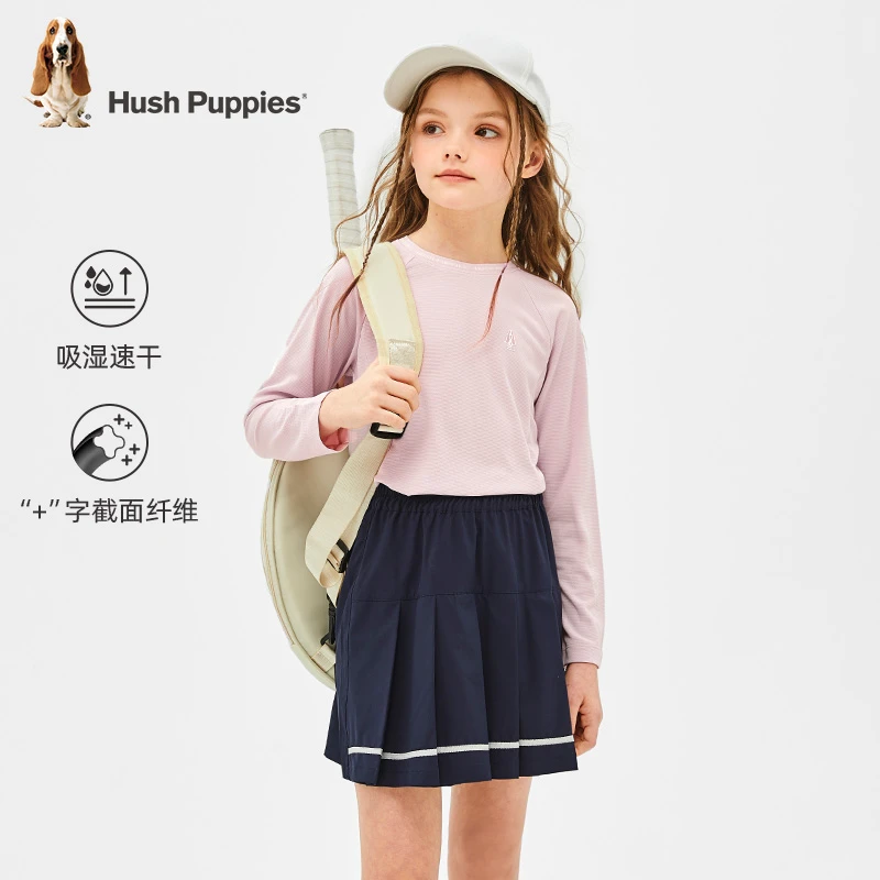 暇步士童装女童春季新款吸湿速干纯色长袖T恤