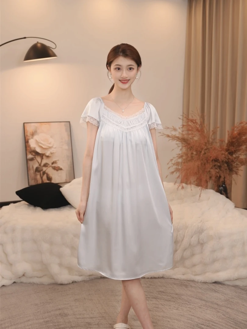 板栗小姐【胭脂】2024新款女士睡衣睡裙温柔甜美风家居服短袖可外穿