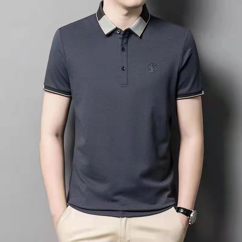 【P】男士2023时尚休闲夏季纯色商务翻领运动宽松薄款短袖毛衣男款