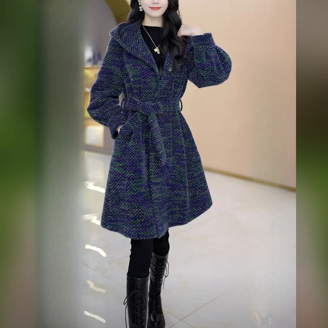 【外套】23006时尚气质韩版外套精致大衣减龄洋气毛呢连帽女装外套