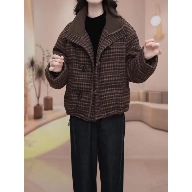 【羽绒服】2024冬季新款时尚显瘦气质格子百搭保暖加厚羽绒服宽松女