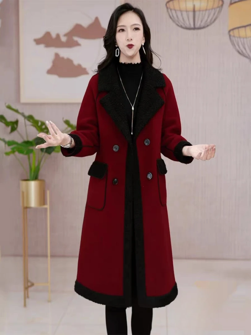 萱子嘉兴格子羊羔毛呢外套女2024今年新款中长款双面洋气大衣秋冬