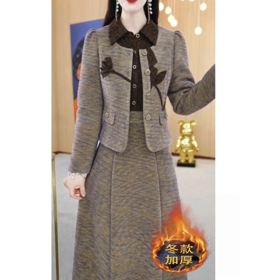 【两件套】显瘦秋冬高级感洋气通勤中长款两件套套裙M-4XL加厚气质