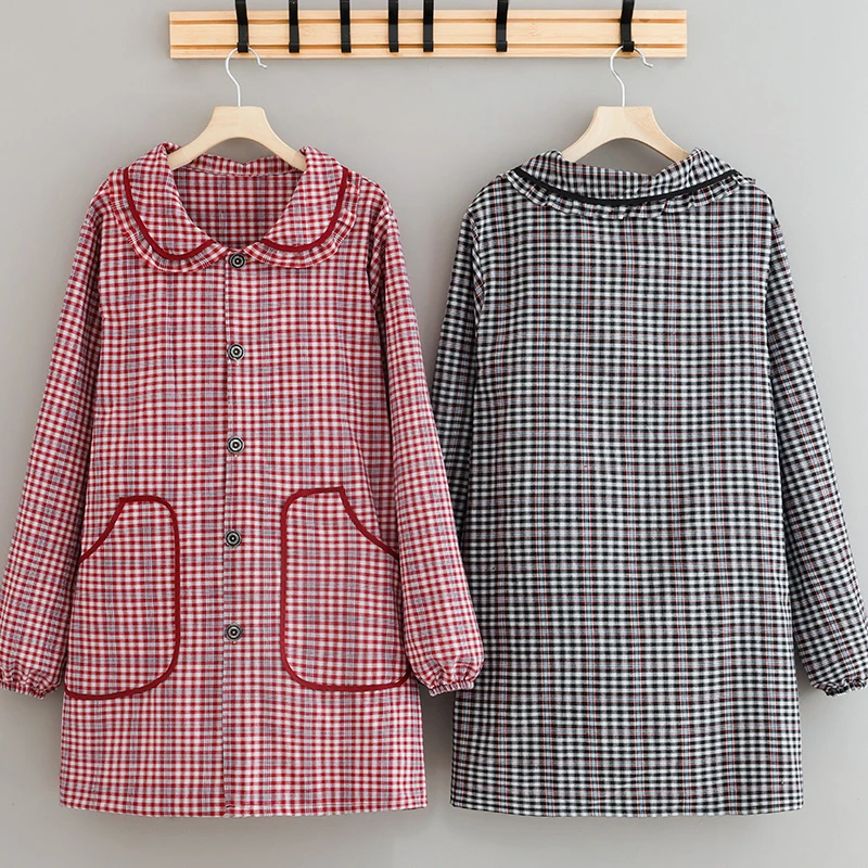 2024新款透气长袖围裙女韩版家用厨房做饭防污罩衣大人棉布工作服