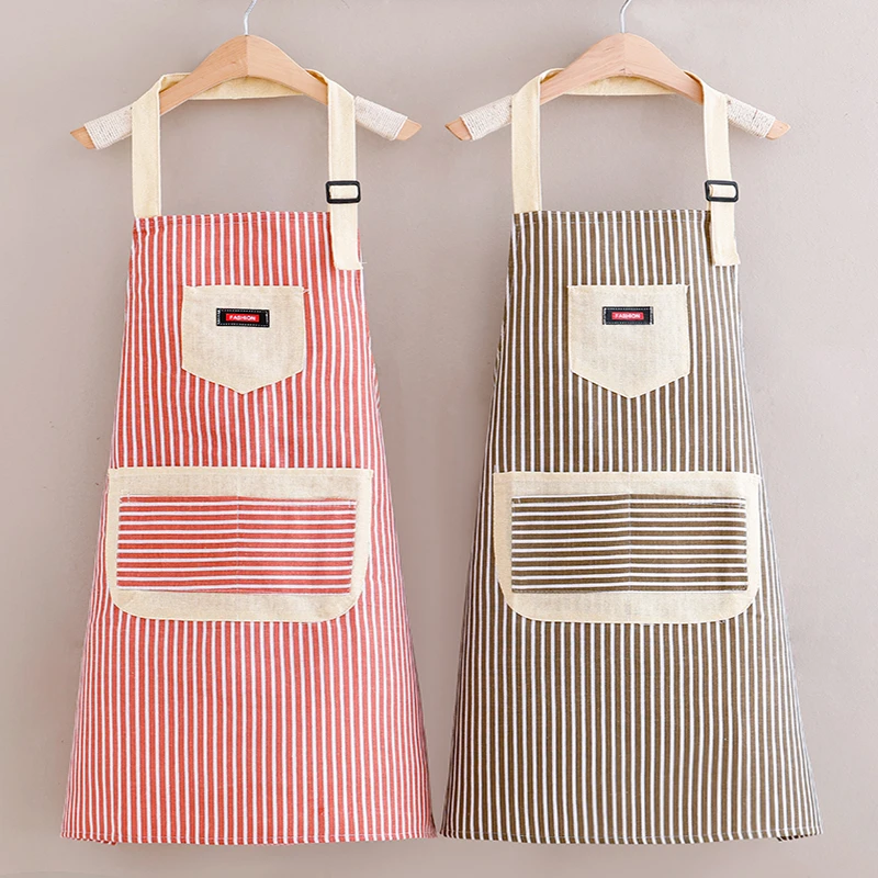 【直播宠粉】条纹围裙厨房家用工作服透气围腰四季款棉麻多功能兜