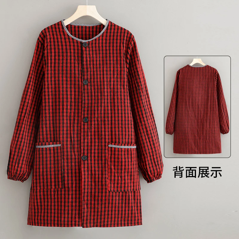 棉布围裙家用厨房长袖耐脏罩衣加大女上班干活护衣工作服粗布外套