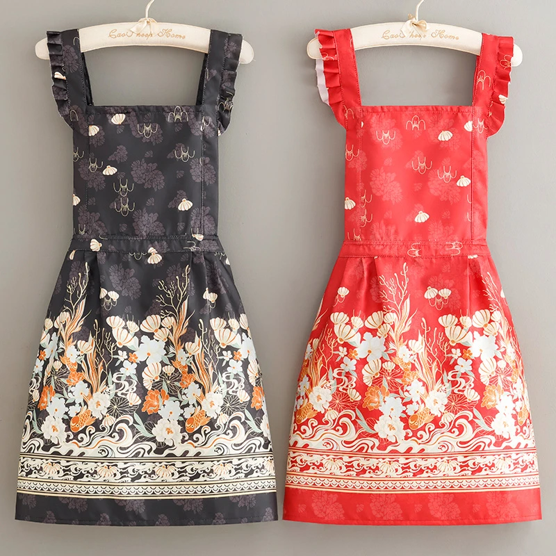 中式国潮风围裙耐脏耐磨家用厨房围腰防油防污做饭洋气时尚工作服