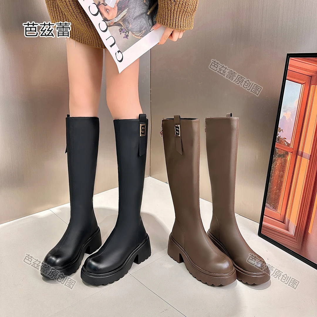 小个子长筒靴女2023秋冬新款厚底加绒冬季靴时尚百搭增高显瘦长靴