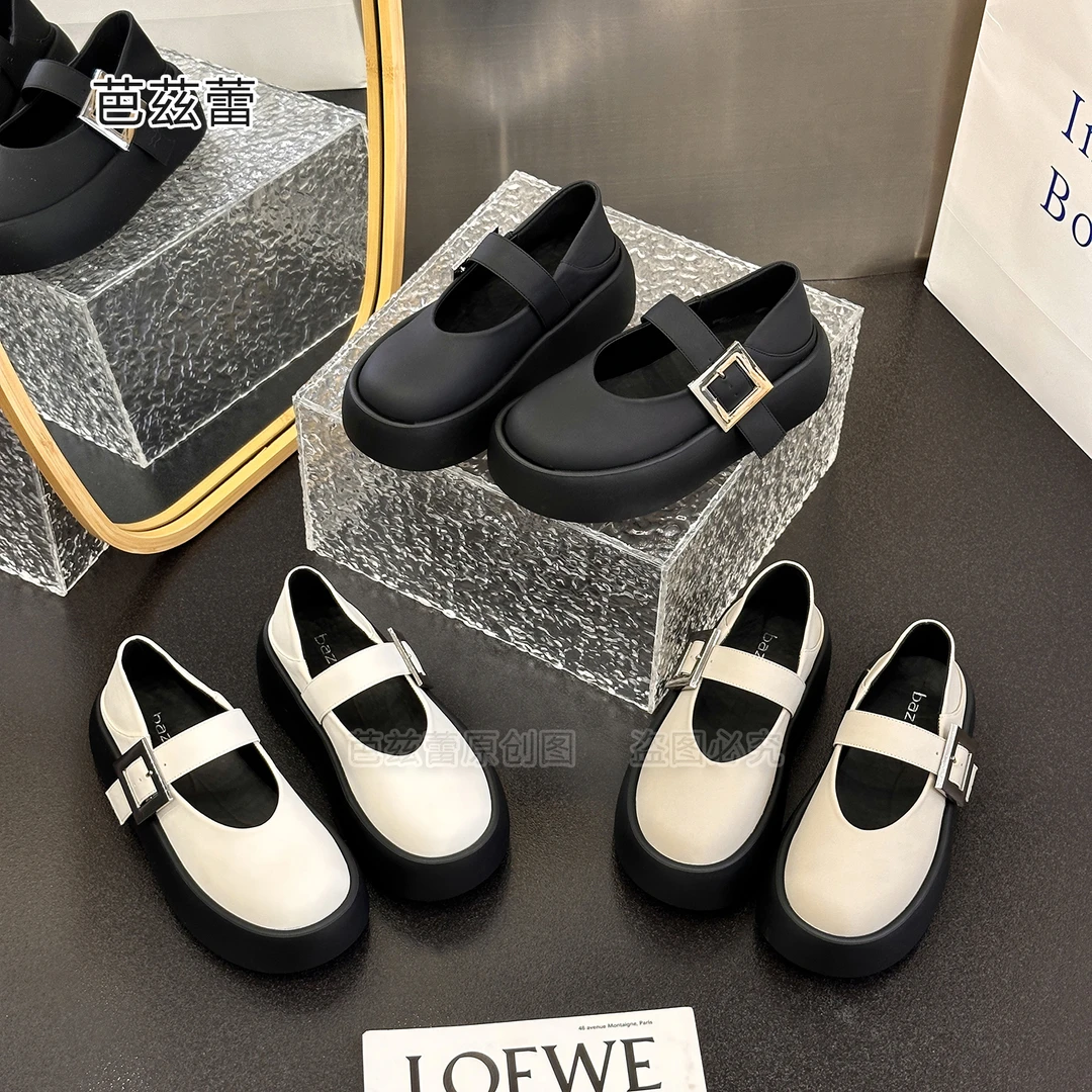 9802时尚玛丽珍厚底乐福鞋女2025夏季新款松糕百搭潮流休闲鞋