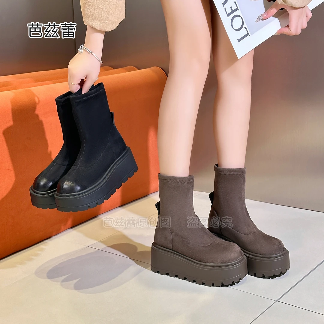 【南羽专属】小个子增高弹力短靴保暖雪地靴女2025新款冬季厚底时尚