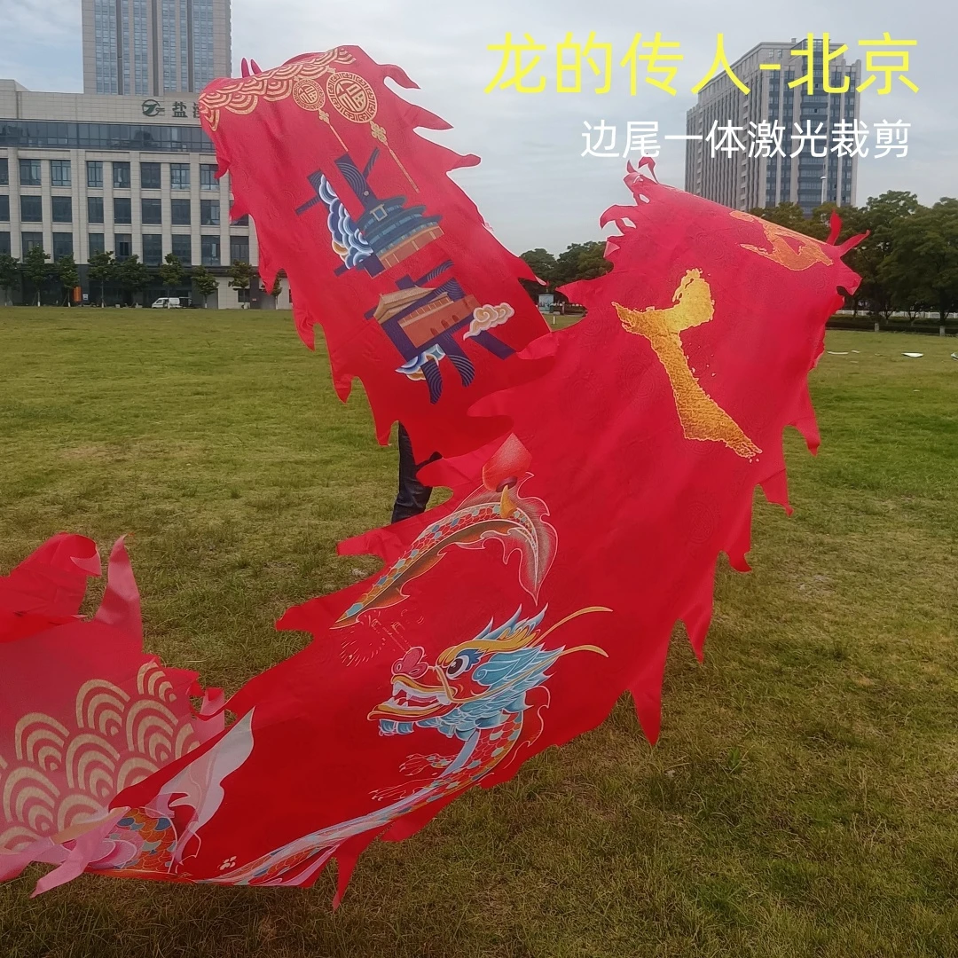 成人广场龙的传人城市健身龙彩带龙飘绸布304不锈钢架舞龙头道具
