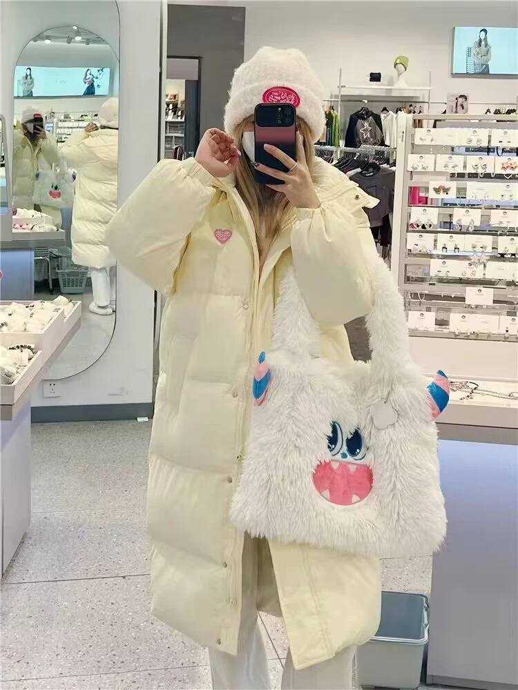 奶fufu爱心小个子加厚长款过膝棉衣女可拆卸帽学生甜美学院风潮