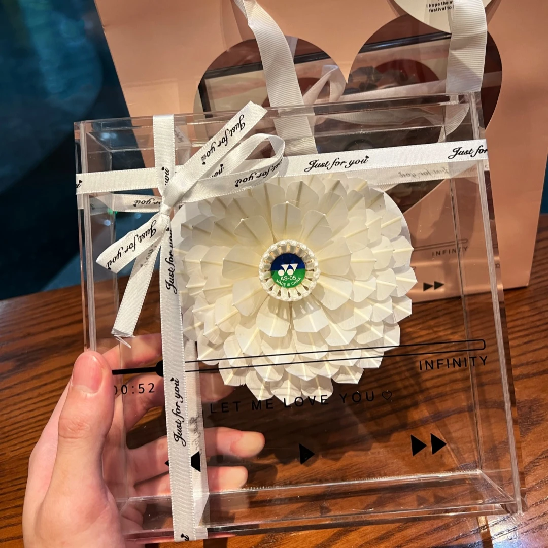 羽毛球花礼物爱的CD永生花礼盒高端浪漫摆件亚克力羽毛球纪念品花
