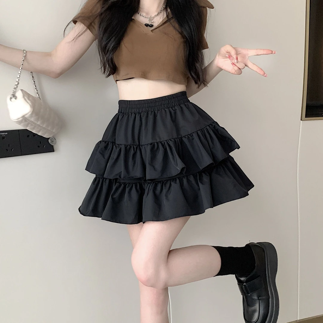 女童短裙2025新款黑色蛋糕裙儿童半身裙夏季高腰洋气女孩裙子时髦