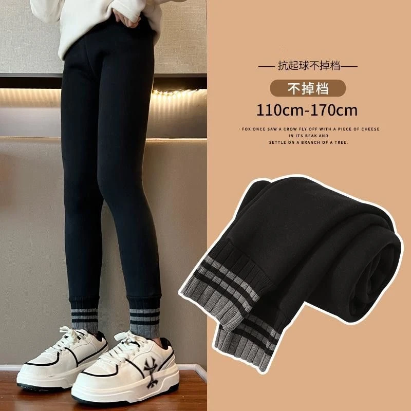 女童打底裤春秋外穿2025新款纯棉加绒裤子秋冬黑色中大童长裤修身