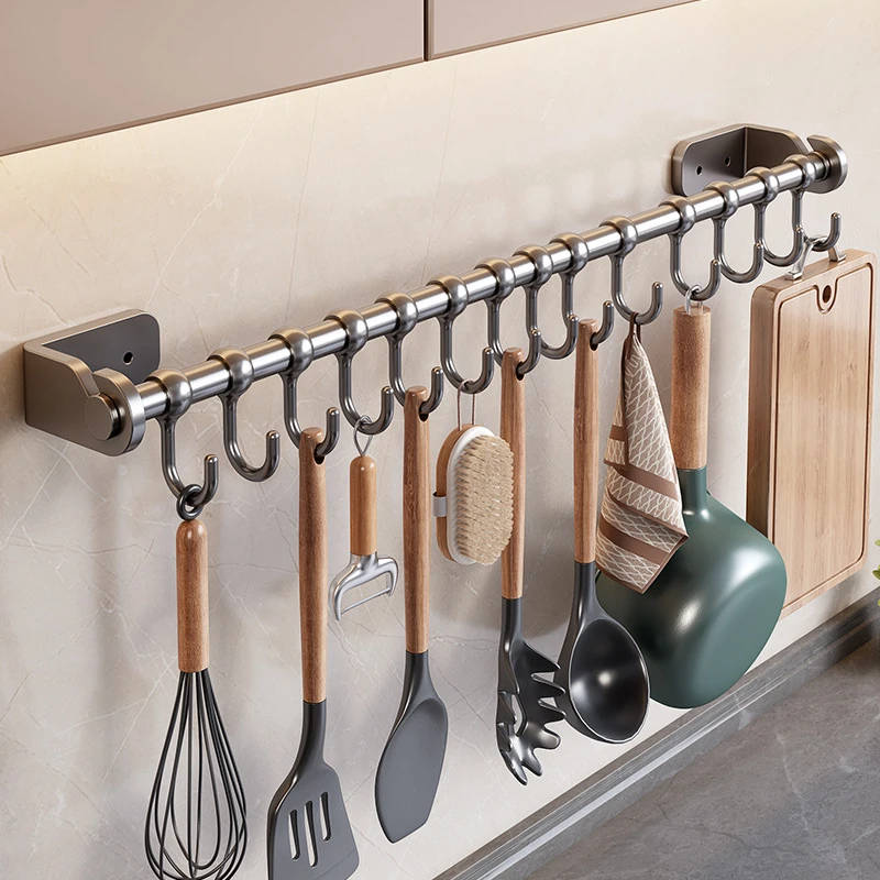 多功能厨房挂钩免打孔置物架壁挂式锅铲勺案板砧板收纳家用挂杆MH