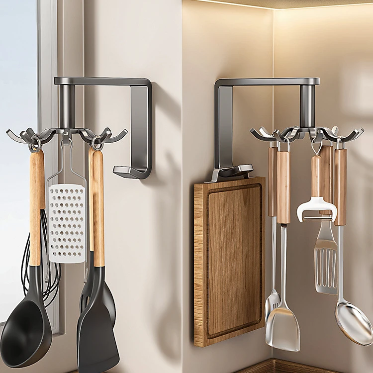 旋转挂钩厨房壁挂式置物架厨具收纳架锅铲勺子铲子挂架免打孔架MH