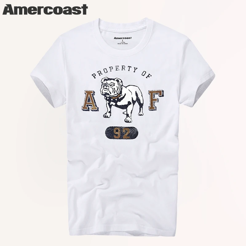 美洲海岸纯棉短袖恶霸犬图案印花圆领夏季男士休闲男装户外T153