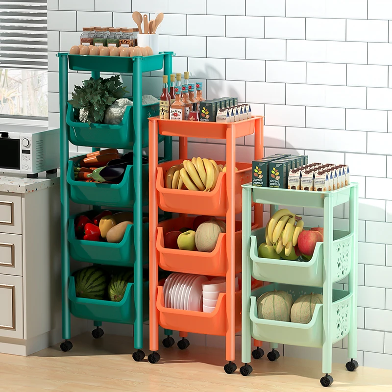 汉世刘家厨房置物架收纳架果蔬菜落地多层零食玩具用品家用菜篮子