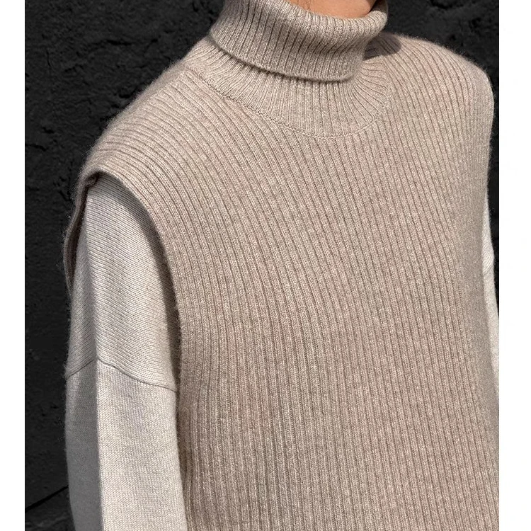 秋冬新款100羊毛双股加厚马甲打底衫温柔软糯高翻领羊毛衫