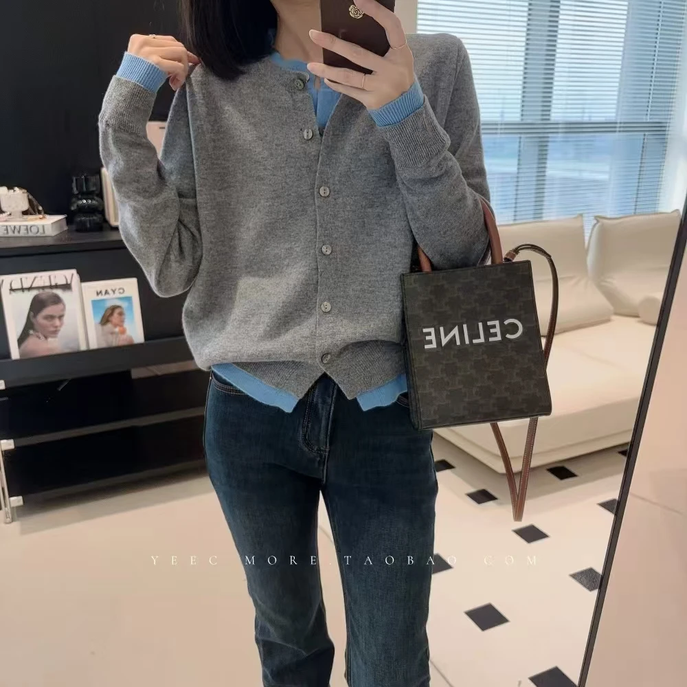 羊毛假两件羊毛开衫叠穿高级感好看舒服女士百搭时尚