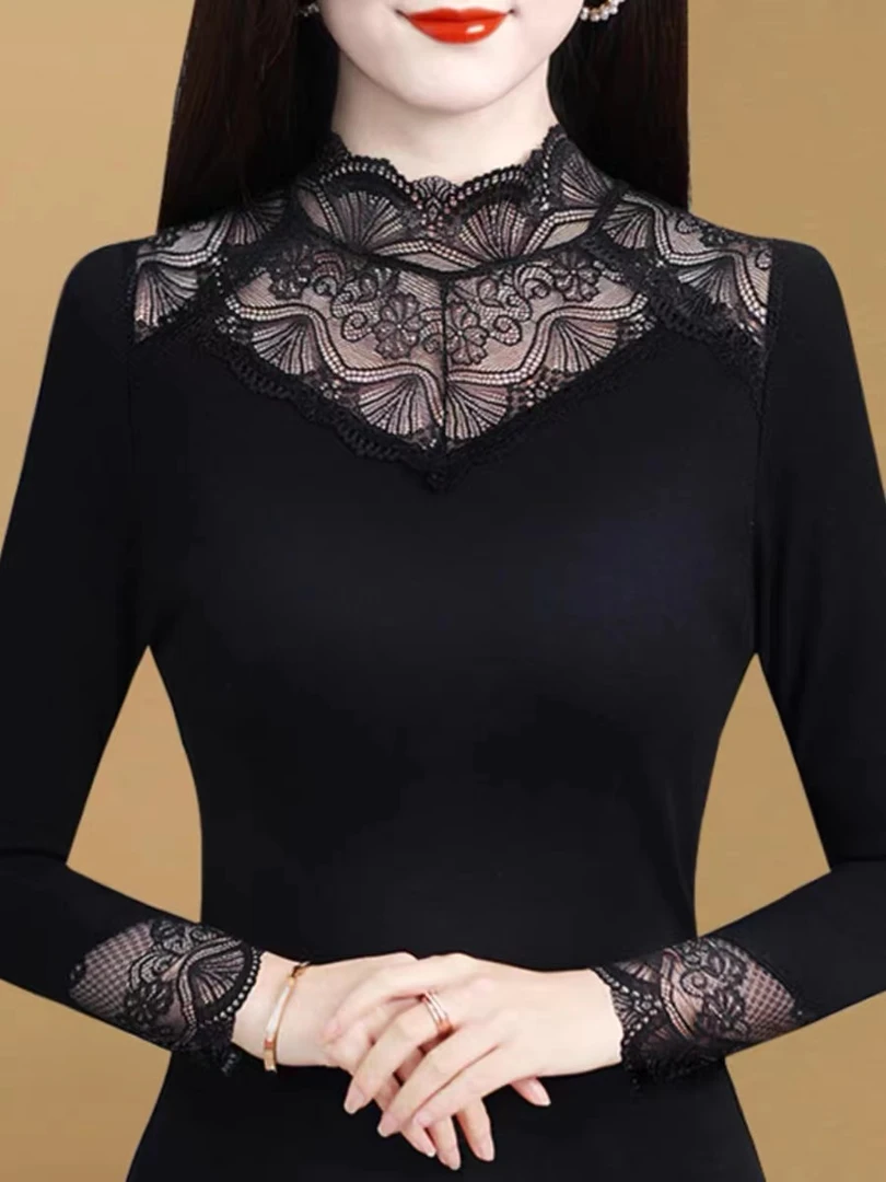 MLYGT[直播专享]蕾丝打底衫女春秋洋气2024新款内搭小衫加绒加厚