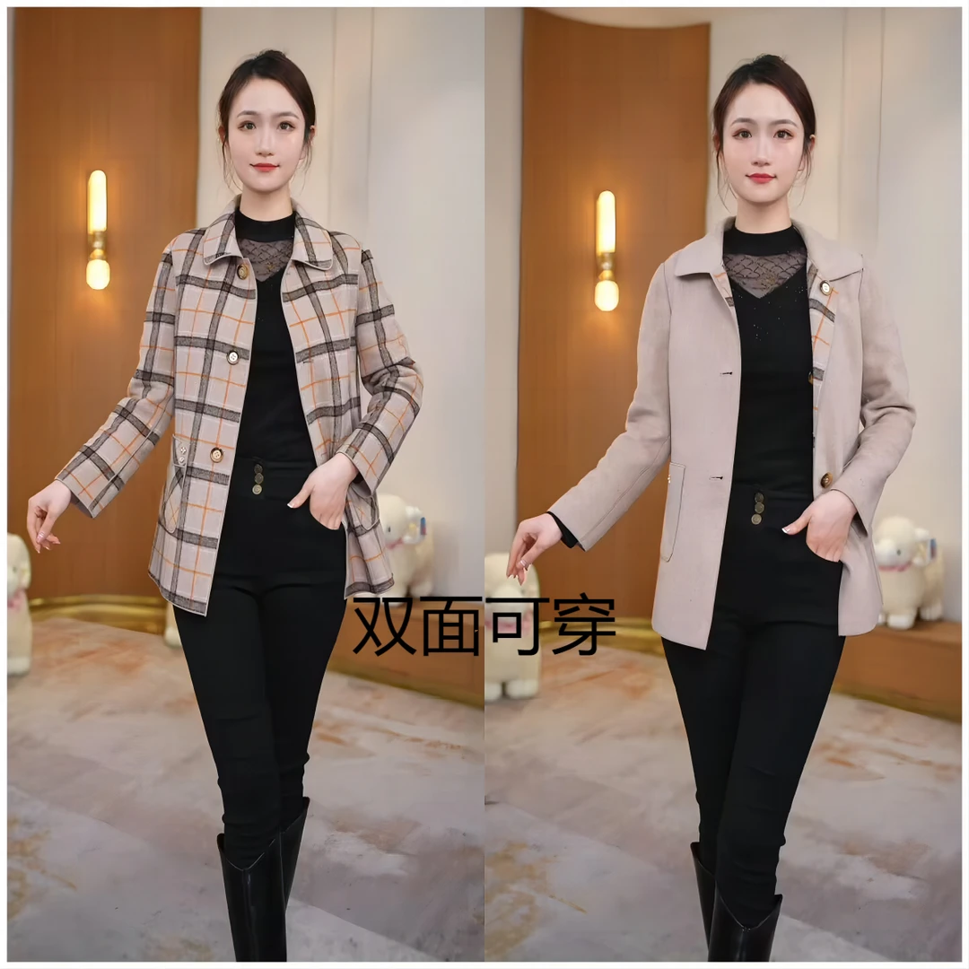 MLYGT【直播专享】短款收腰燕麦色双面双穿羊毛大码大衣秋冬洋气女