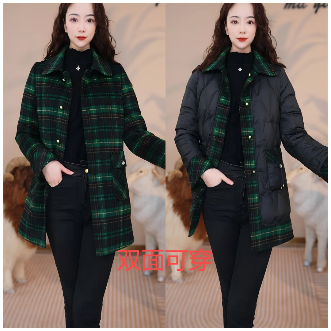 【直播专享】24年秋冬羽绒服白鸭绒大衣中老年羊毛外套女装双面加厚