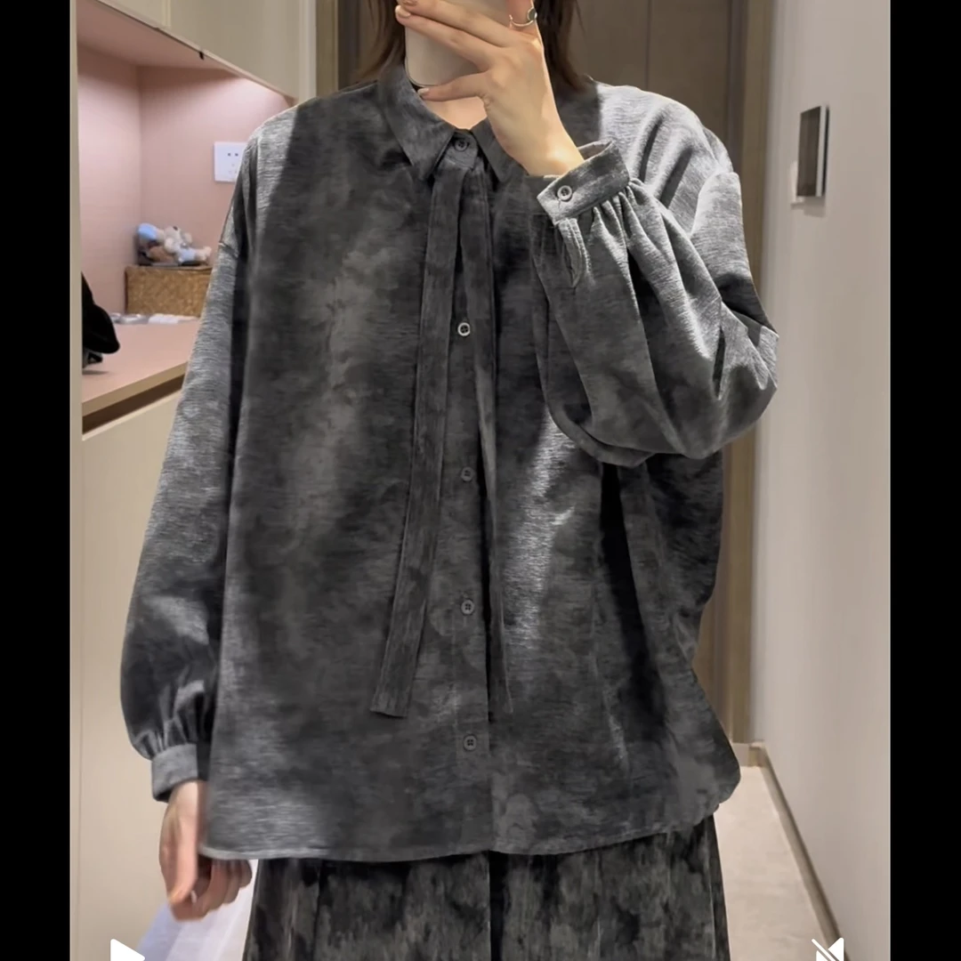 UpSd 原创【长安的花海】赛尔斯绒花衬衫飘带休闲百搭宽松外套