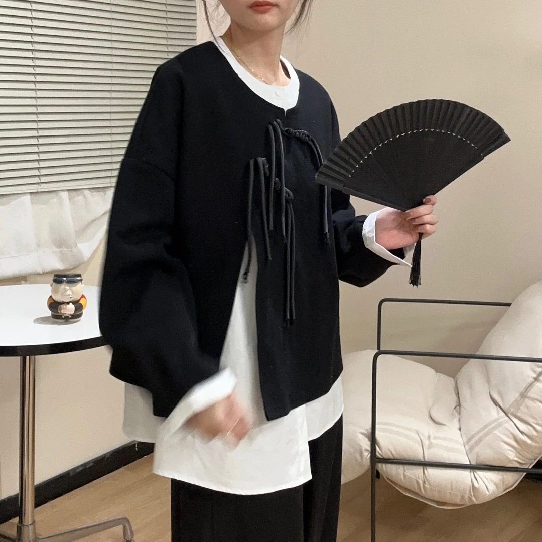 UpSd-重磅炸【似水流年】新中式假两件衬衫卫衣秋季拼接设计感