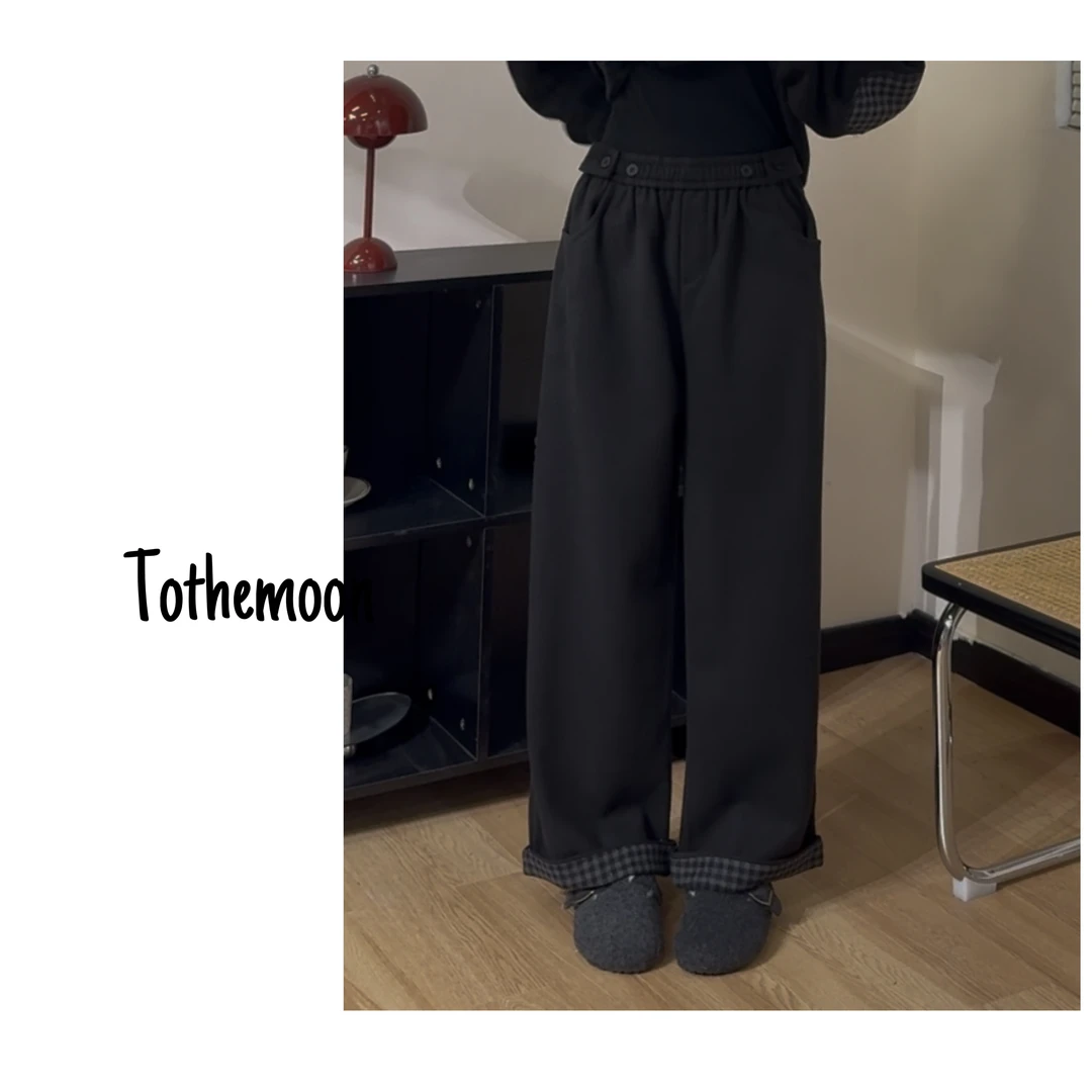 UpSd 原创【毛呢格子翻边】2025早春毛呢单条直筒刷绒裤子again