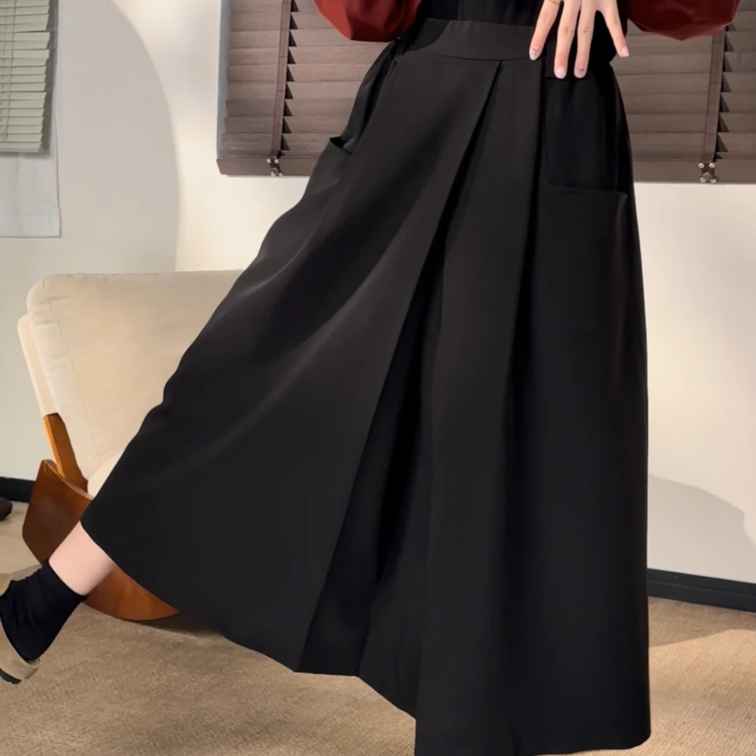 UpSd 原创【歌德】黑色半身裙松紧加厚显瘦垂感松紧2025早春裙西装
