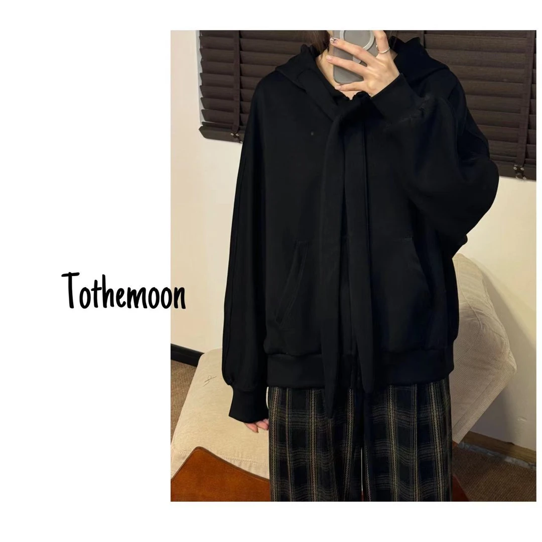 UpSd 原创【2077】大抽绳大口袋连帽卫衣休闲卫衣黑色超宽松显瘦