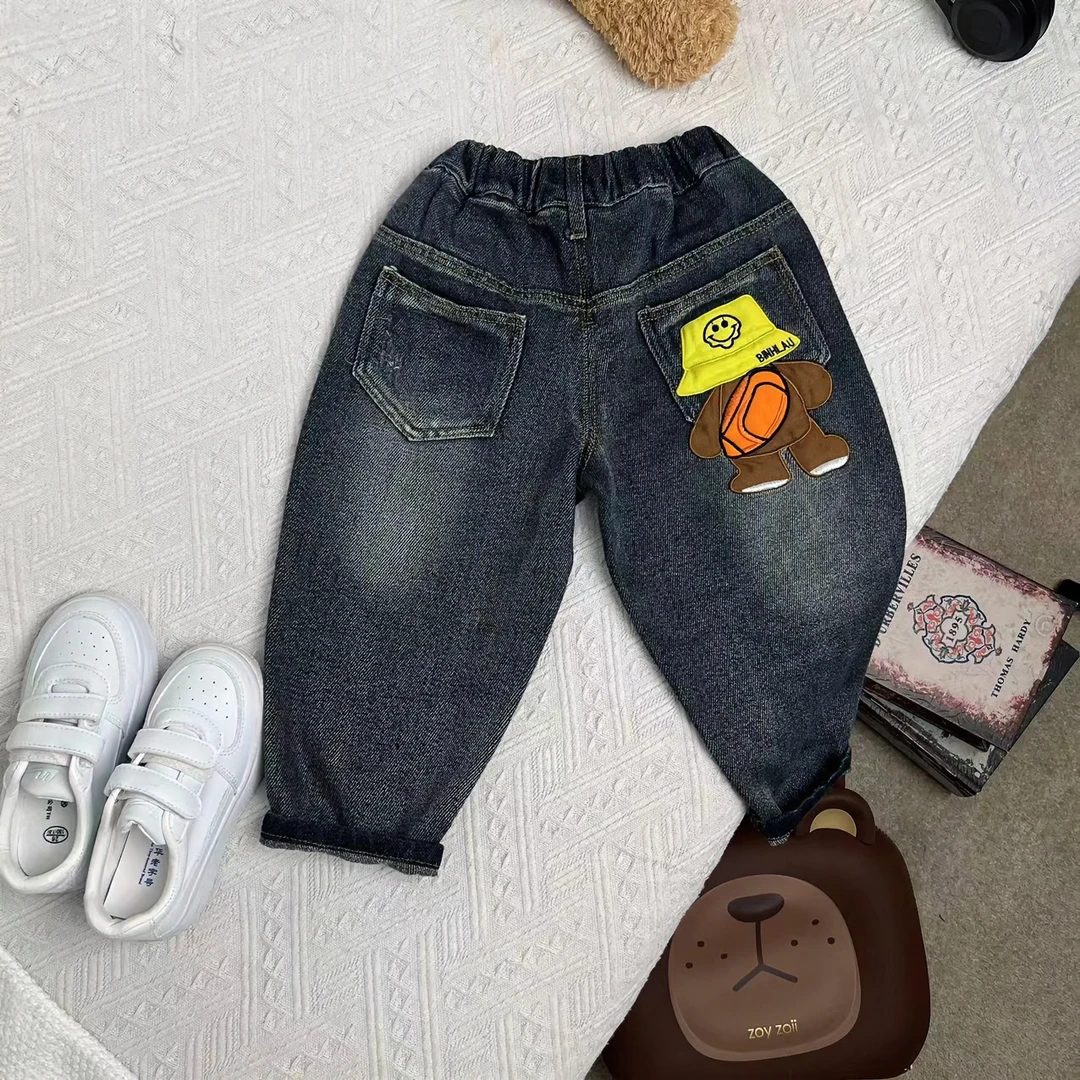 春款新款童装通用韩版刺绣小黄帽休闲直筒百搭牛仔裤 3711儿童