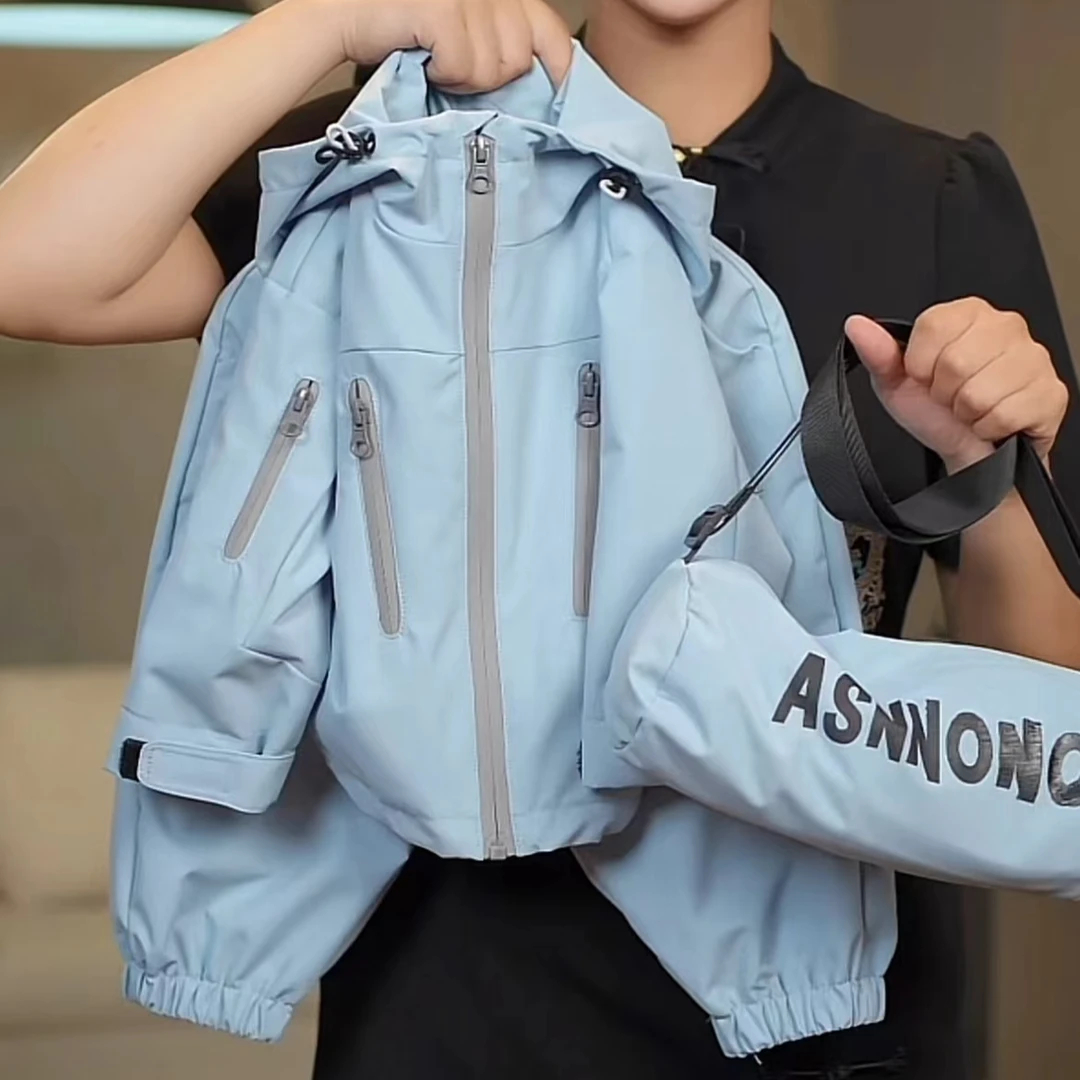 现货【缇芙妮蓝】2025新款运动冲锋衣外套儿童韩版百搭休闲外套潮流