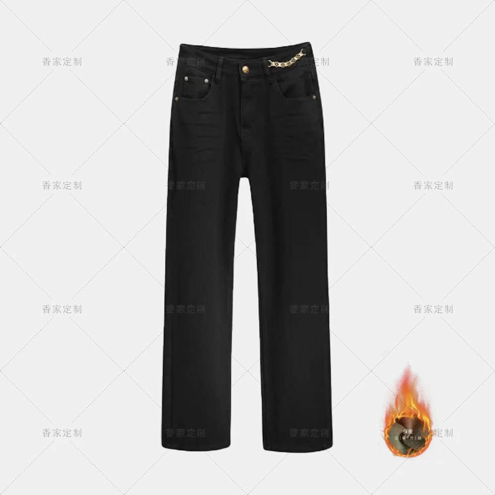 加厚加绒冬季新款女士牛仔裤时尚休闲潮流直筒显瘦修身保暖K30038