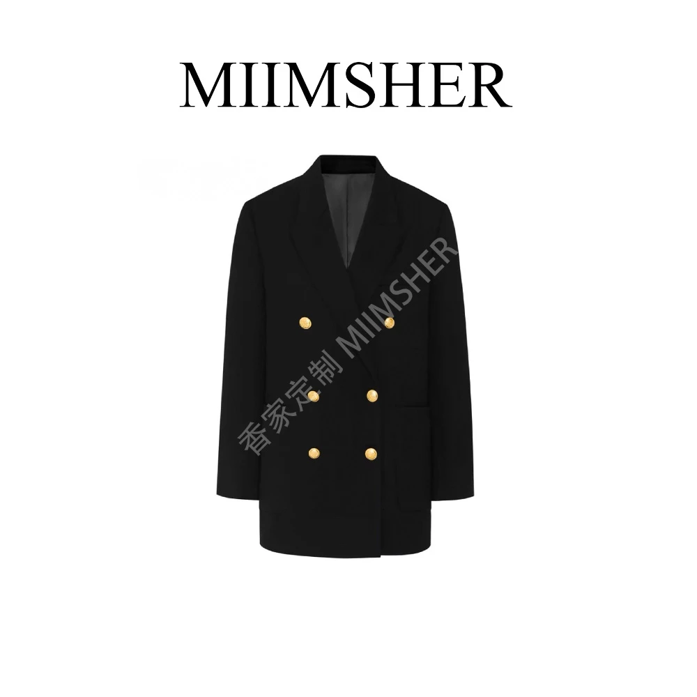 闪耀黑复古24秋新双排扣宽肩设计感枪驳领西服上衣女外套MS241771